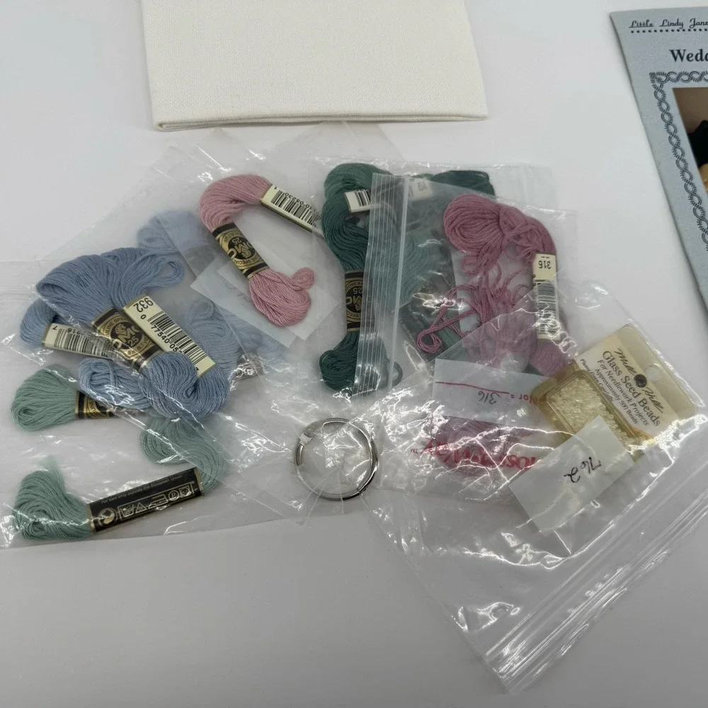 Little Lindy Jane Wedding Ring Pillow Cross Stitch Kit Complete Pattern Supplies
